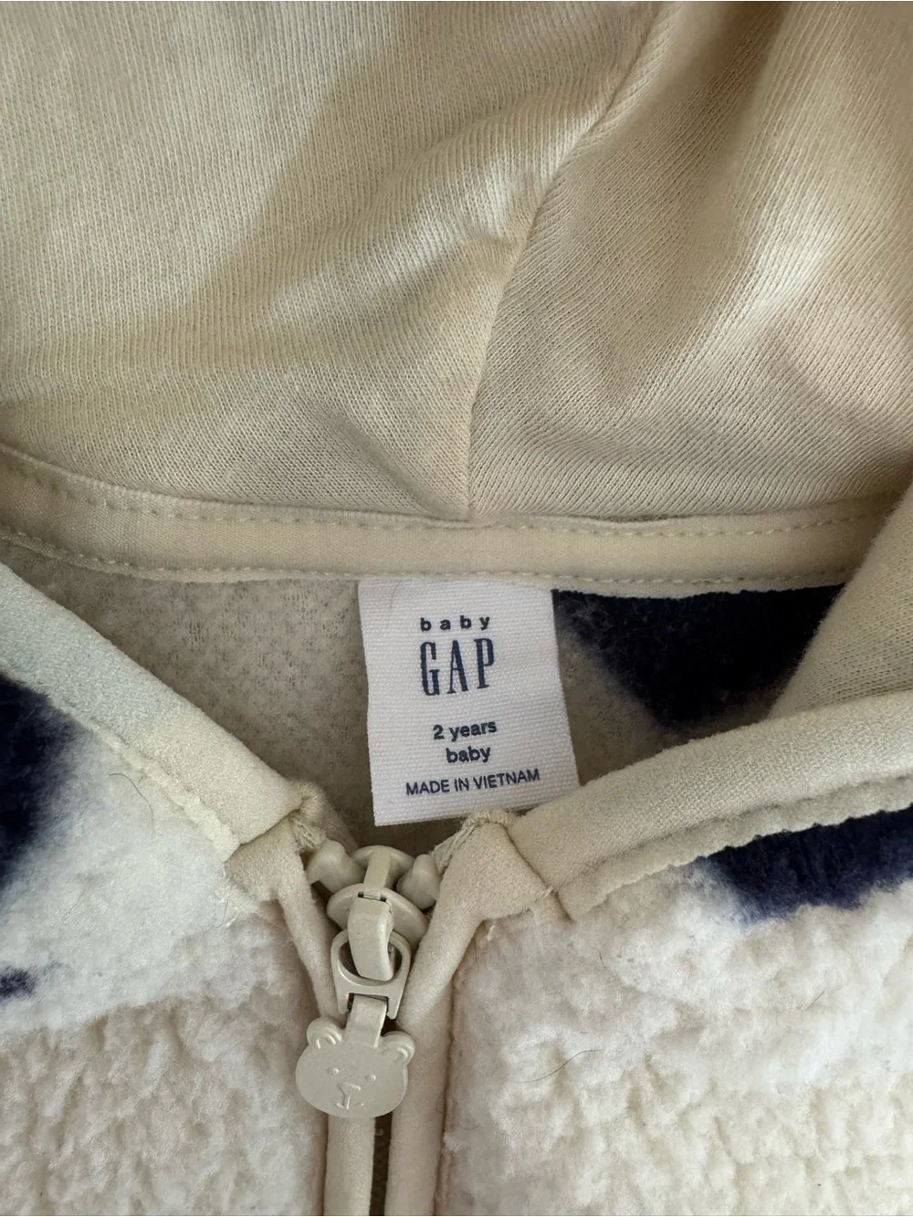 GAP Cream Sherpa Puffer Jacket with Black Heart Print